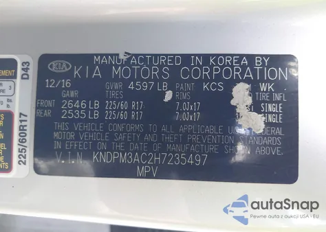 2017 Kia Sportage Lx from USA, damaged, VIN KNDPM3AC2H7235497